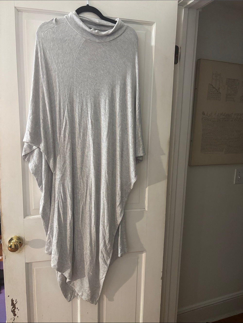 Lou & Grey Light Gray mock Turtleneck kaftan coverup poncho asymmetric hem